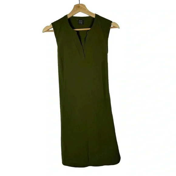 Eddie Bauer Olive Green V-Neck Sleeveless Tie Waist Shift Mini Dress XS - Picture 1 of 4